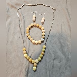 Handmade Vintage Silk Bead Jewelry Set Necklace, Bracelet And Earrings
